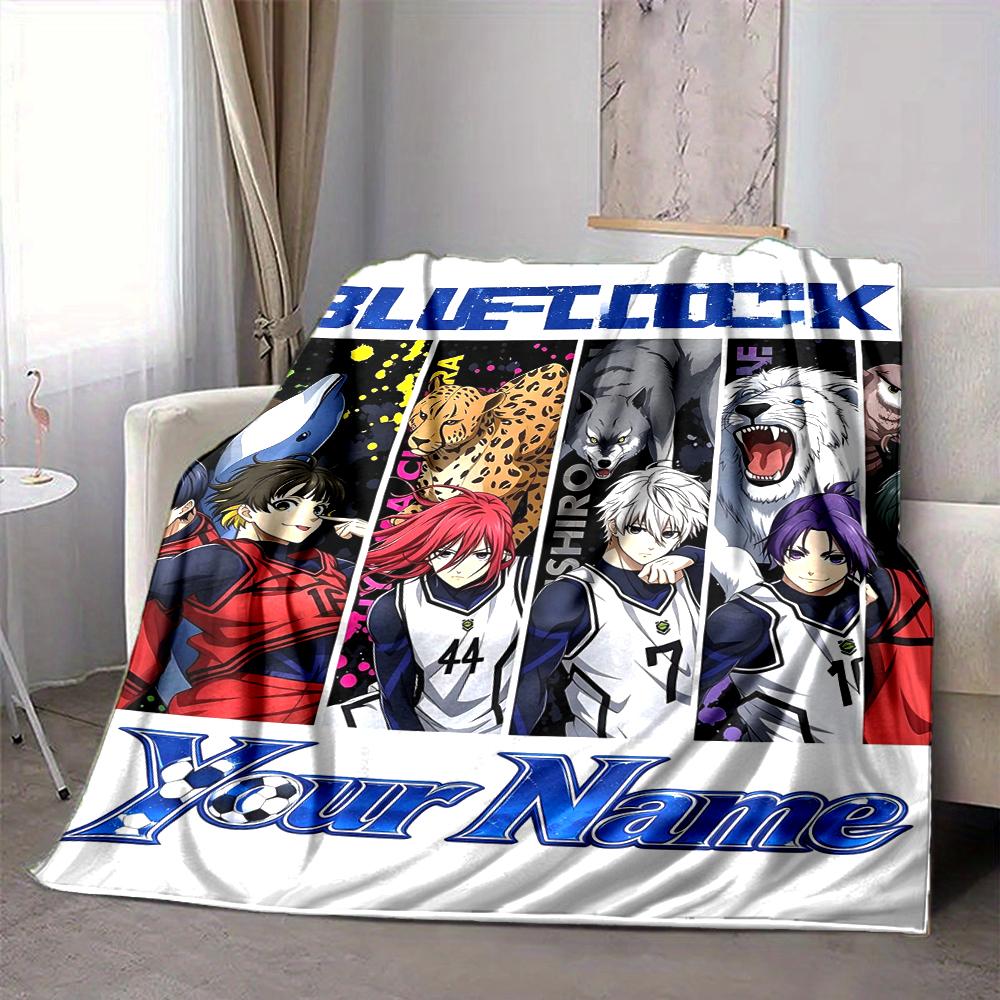 Custom 1Pc Custom Blue Lock Anime Print Fleece Flannel Blanket Soft Warm Cozy Office Throw For Bedroom Couch Travel Birthday Xmas Gift