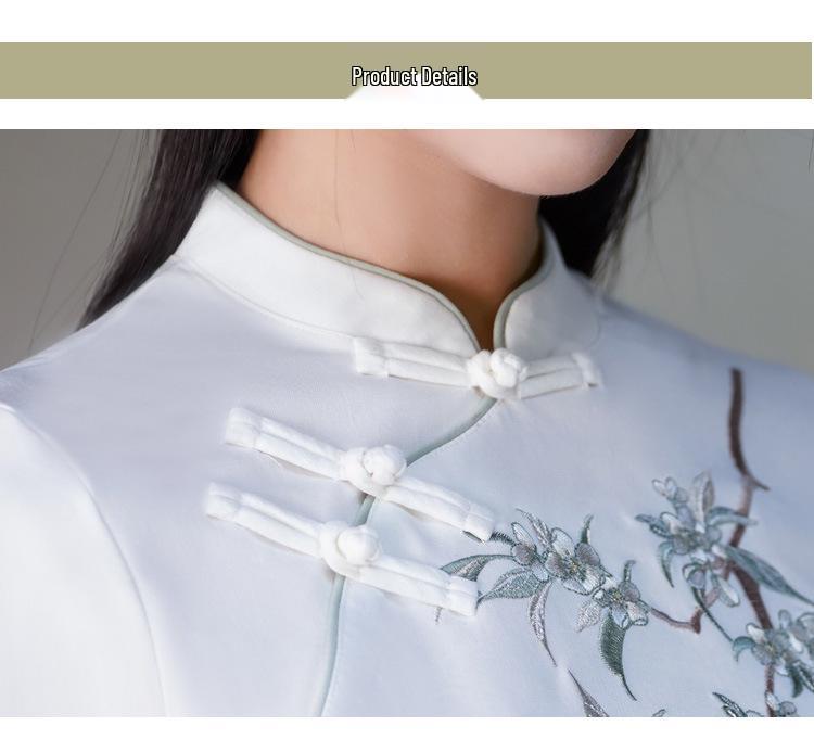 Wiosna/Lato 2025 Retro Chiński Styl Haftowana Bawełna Len Garnitur Tang Qipao Top