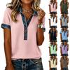 Modisches Lässiges Damen-Denim-Patchwork-Kurzarmtop