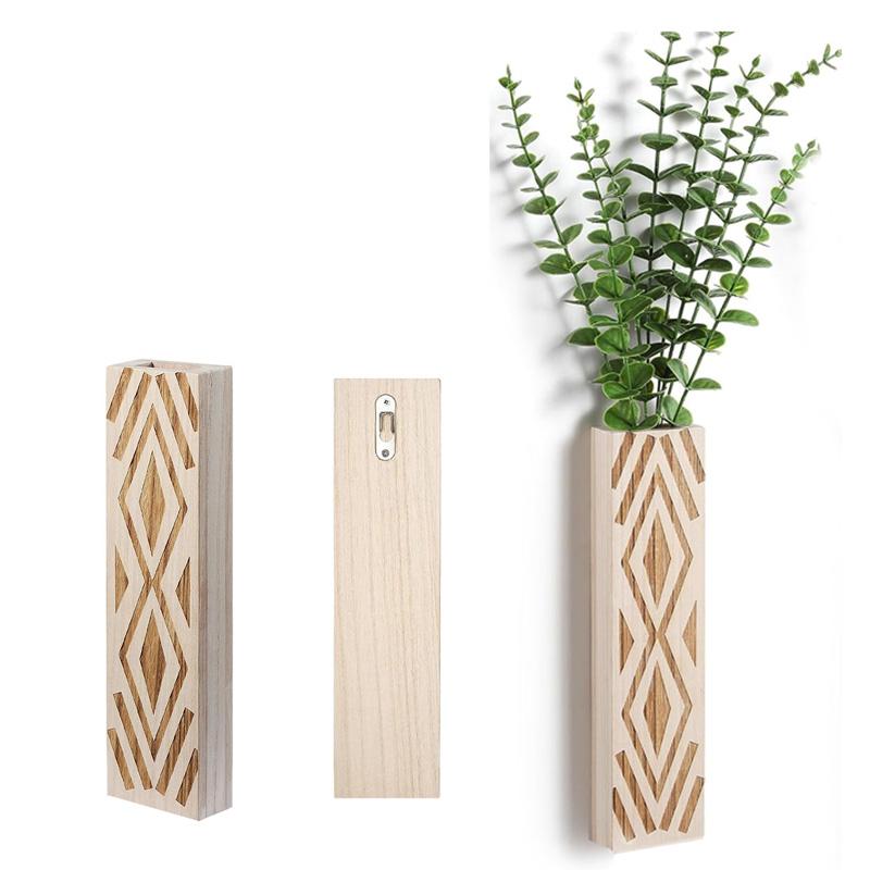 1Pc Holz Wand Dekor Pflanzer Künstliche Blume Hängen Wohnzimmer