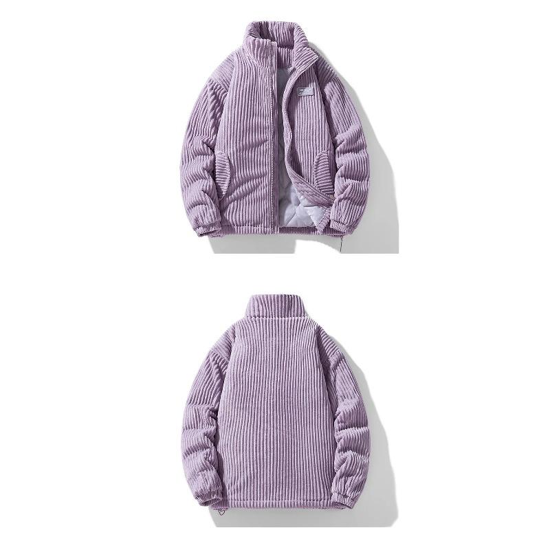 Winter Fashion Casual Parkas Men Stand Collar Solid Color Outerwear Corduroy Thicken Warm Jacket Padded Jacket