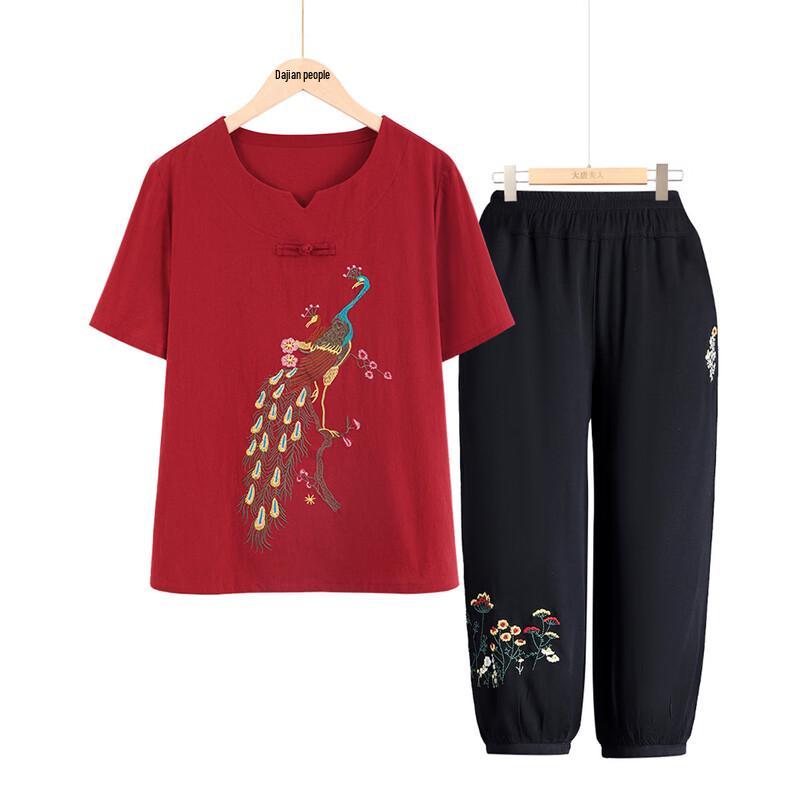 Elderly Women s Summer Thin Blouse Set 2XL