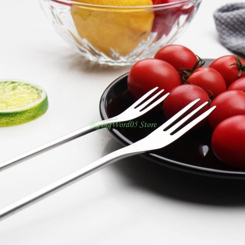 24TE 6Pcs Stainless Steel Fondue Forks Plastic Handle Wood Handle Heat Resistant Barbecue Cheese Fondue Forks for Chocolate