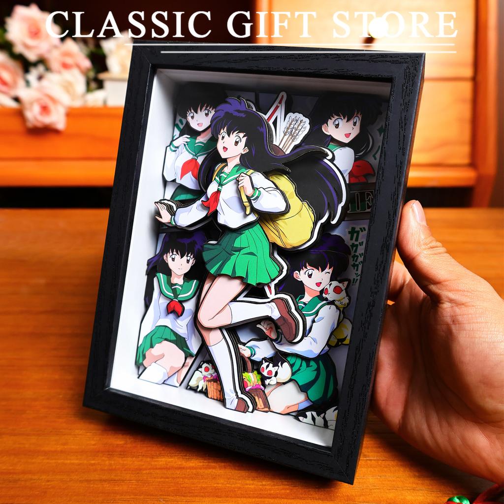 Anime Inuyasha 3D Handmade Art Painting Higurashi Kagome Cartoon Figure Collect Desktop Decorative Picture Frame Birthday Gift