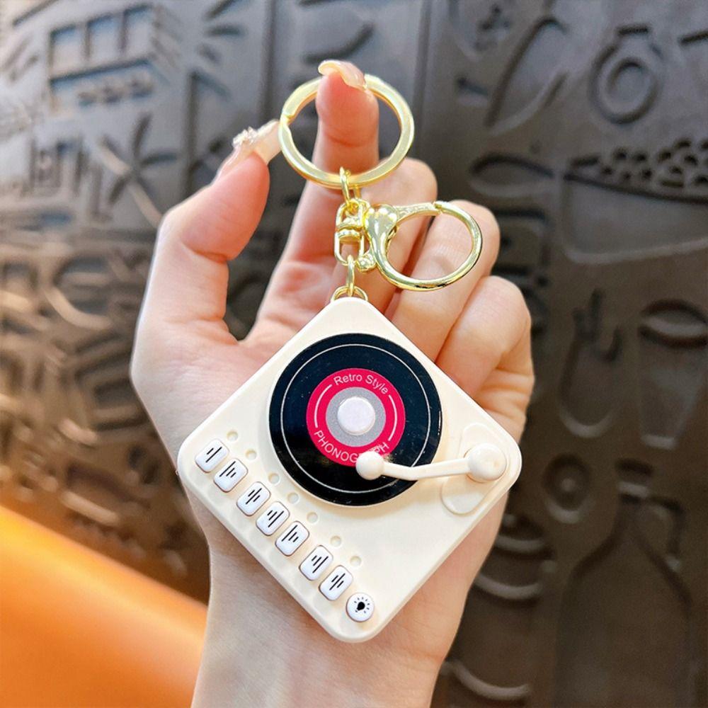 With Lights Record Player Keychain Vintage Car Key Rings Portable Music KeyChain  Couple