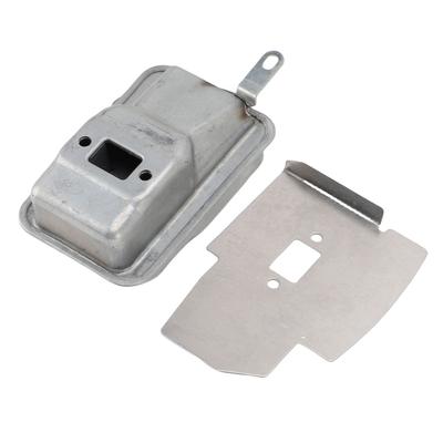 Trimmer Schalldämpfer Stahl Auspuffschalldämpfer mit Schutzblech Deflektor für 143rII für G35L G45 Trimmer