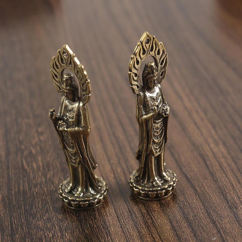 Mini Guan Yin Statue Ornament Pure Copper Buddha Figurines Miniatures Home Decoration Accessories Crafts Collections