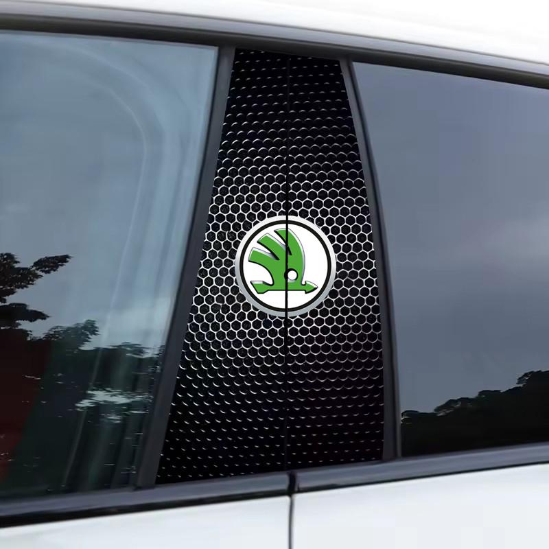 WMZW4 Car B-Pillar Center Column Cover Decals Decoration Stickers for Skoda Logo Octavia Yeti VRS Kodiaq Karoq Tour Superb Fabia Rapid
