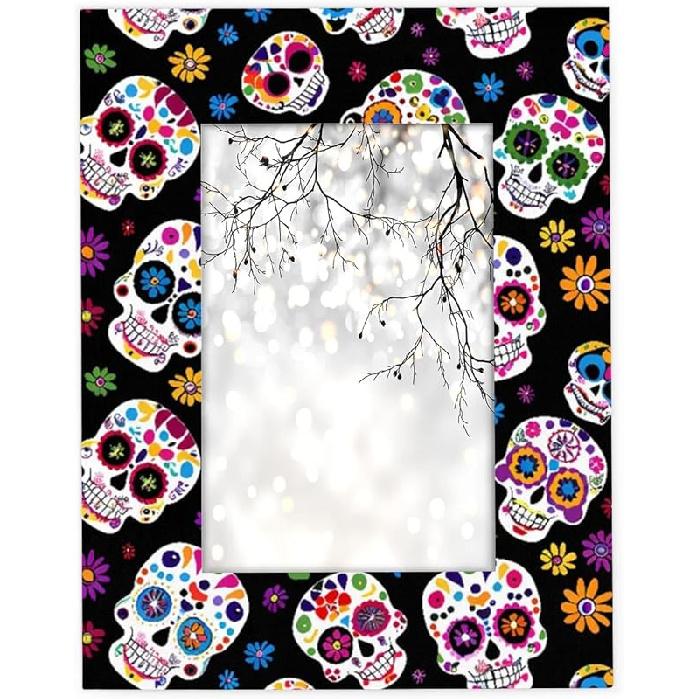 Colorful Mexican Sugar Skull 4x6 Picture Frame, Display Photos 3.5x5.5 without Mat, Elegant Picture Frames Collage Wall Home Gallery Decor 4x6 Picture Frame