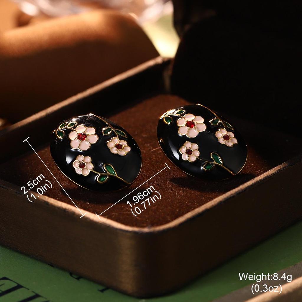 2024 Pearl Heart Flower Oil Painting Enamel Stud Earrings - Advanced Design Jewelry