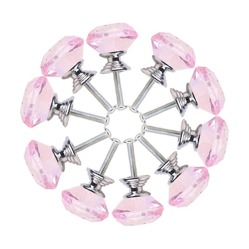 10 Pcs Diamond Shape Design Crystal Glass Door Knobs Cupboard Drawer Pull Kitchen Cabinet Door Wardrobe Handles Hardware