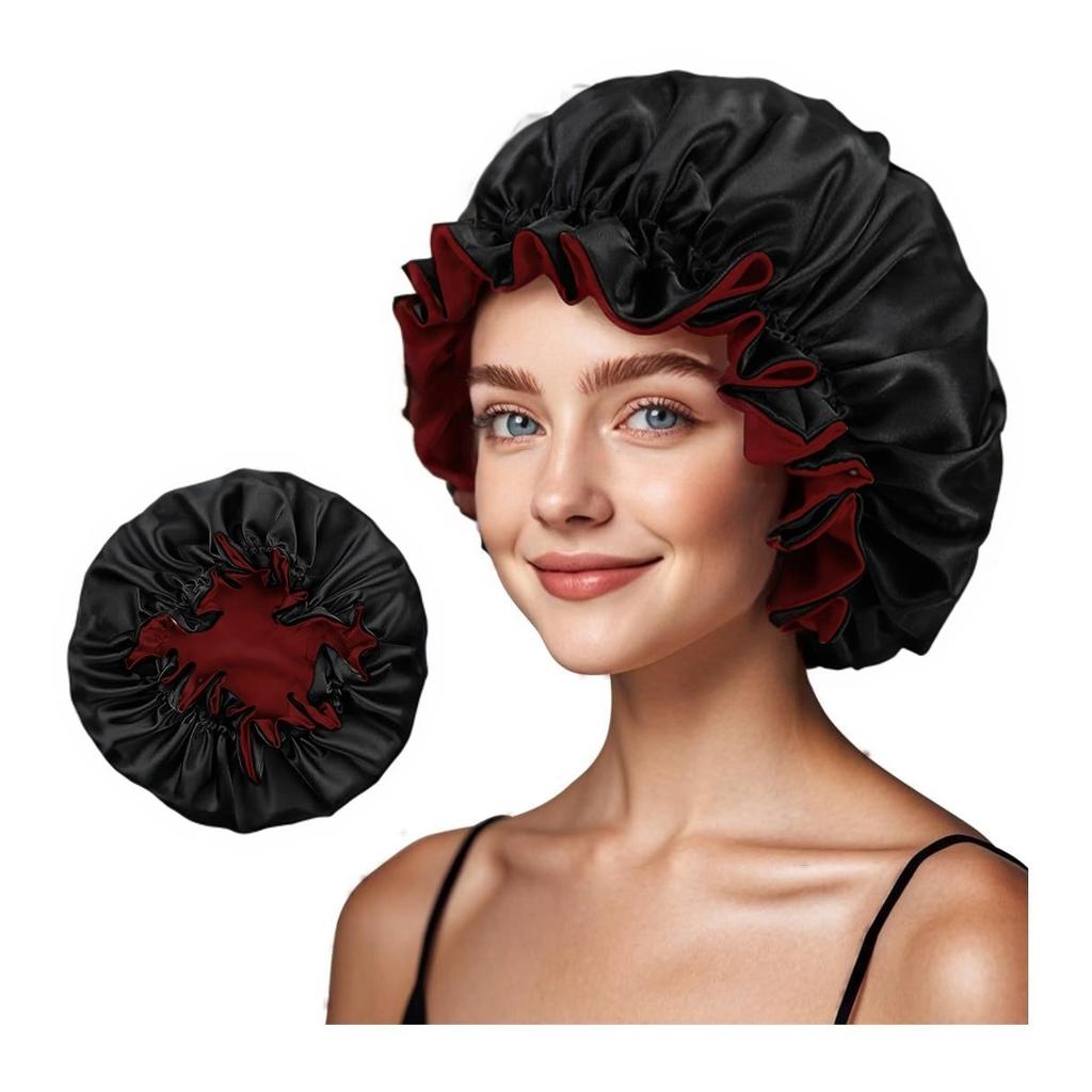 Dvouvrstvá sprchová čepice s houbovým okrajem, krajková domácí čepice, oboustranná velká dámská princeznovská barevná Ding noční čepice