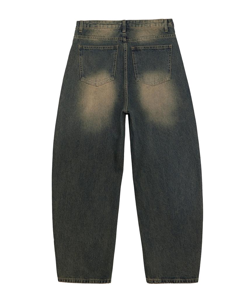 Akeusi Craft Centerline Over Balloon Fit Wide Denim Pants (Dark Blue)