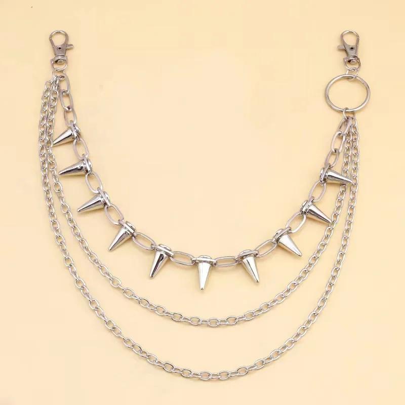 

Personality Trendy Punk Rivet Stage Show Multi-layer Metal Multi-layer Trouser Chain for Men Women Jeans Waist Chain Accessories серебряный