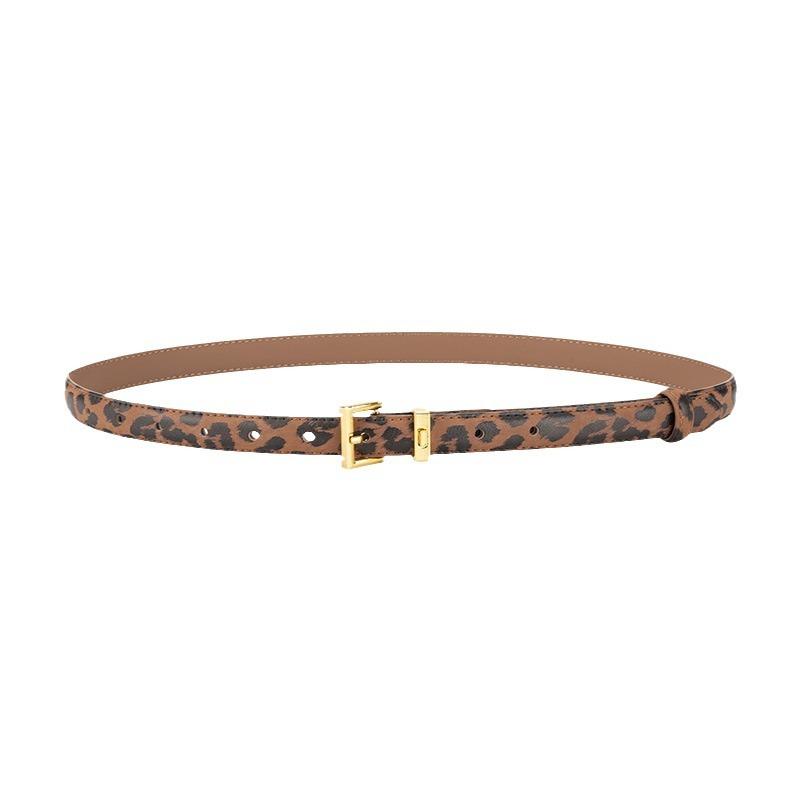 Retro Leopard Leather Pattern Thin Belt for Women with Versatile Pin Buckle with Dress Decorative Leather Belt for Women