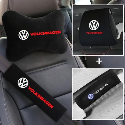2026 Hot For VW VOLKSWAGEN Set Car Seat Neck Pillows&Seat Belt Cover Comfort Rest Travel Cushion For Volkswagen VW GOLF Polo Tig