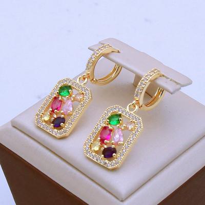 Multicolor Zircon Rectangular Drop Earrings for Women 2024 New Fashon Cubic Zirconia Earring Trendy Party Jewelry Accessories