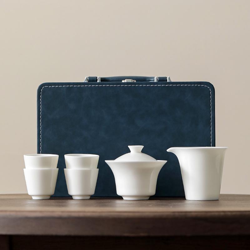 Yangzhi Jade Porcelain Travel Tea Set - Ceramic Kung Fu Teapot with Logo