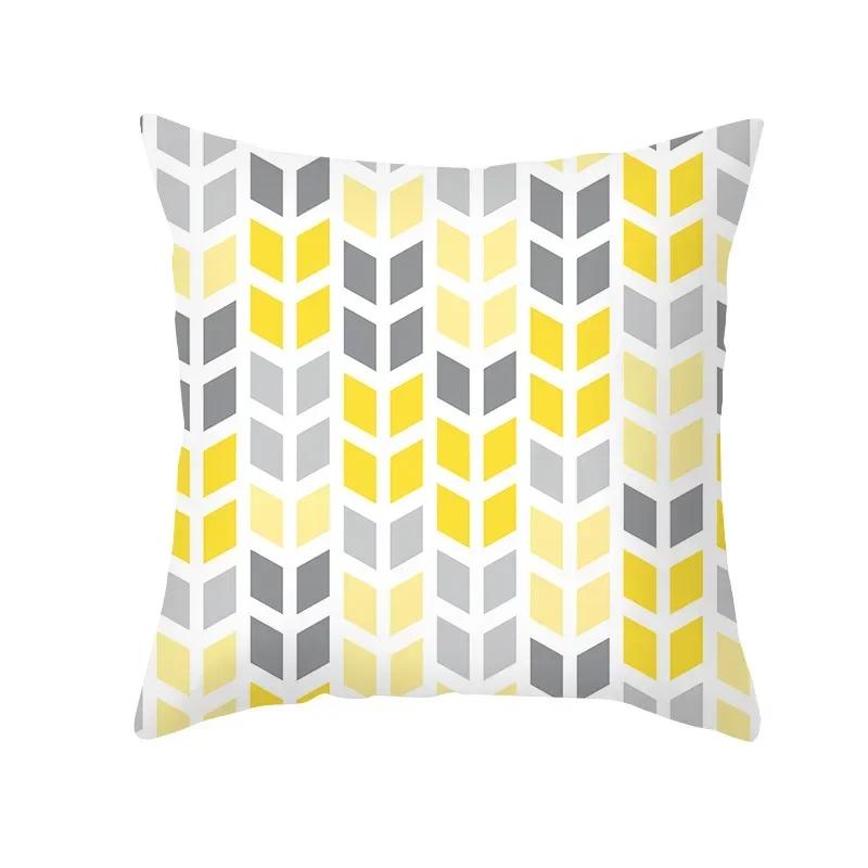 Geometric Yellow Gray Print Pillow Cover Pillowcase Living Room Bedroom Sofa Car Home Decor Pillowcase 45*45Cm