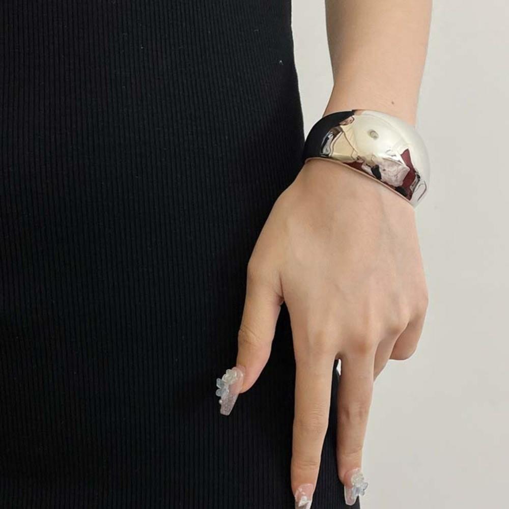 Glossy Surface Curve Wide Open Bangle Exaggerated Women's Wrist Jewelry  Festival Gifts