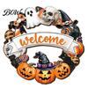 Scary Halloween Signs Black Cat Ghost Door Sign, Decorative Plaque, Wooden Hanging Craft Decorations Vintage Rustic Decor with Jute Rope, Seasonal