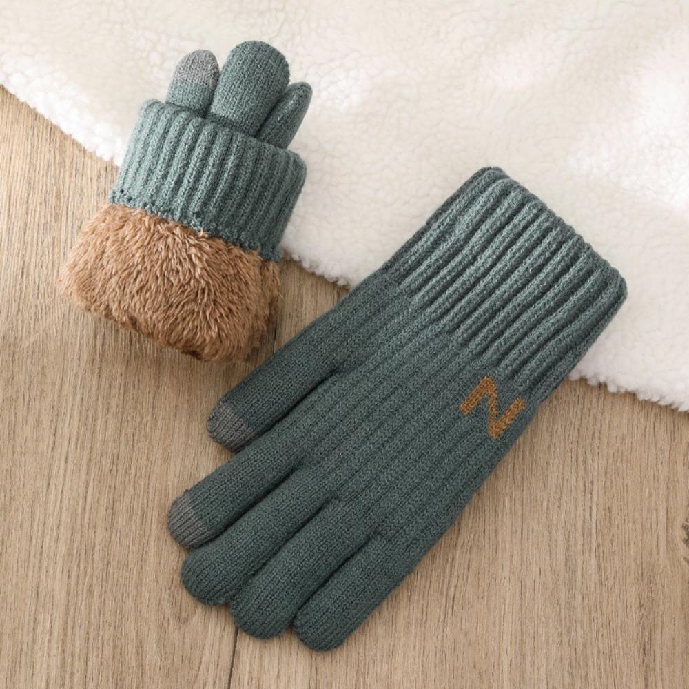 Шерстяные вязаные перчатки Плюшевые зимние перчатки Модные мужские варежки Зима зелёный