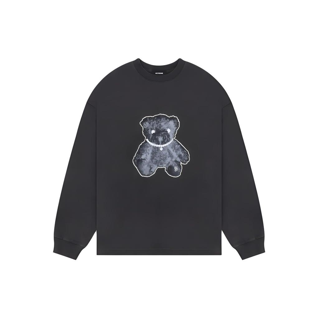 We11done Teddy Bear Pearl Necklace Print Round Neck Long Sleeve T-Shirt Men Tops Charcoal WD-TT9-20-116-U-CH