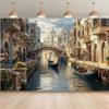 2D Romantischer Venedig-Hintergrund, Mittelmeerkanal & Gondel Heimdekoration