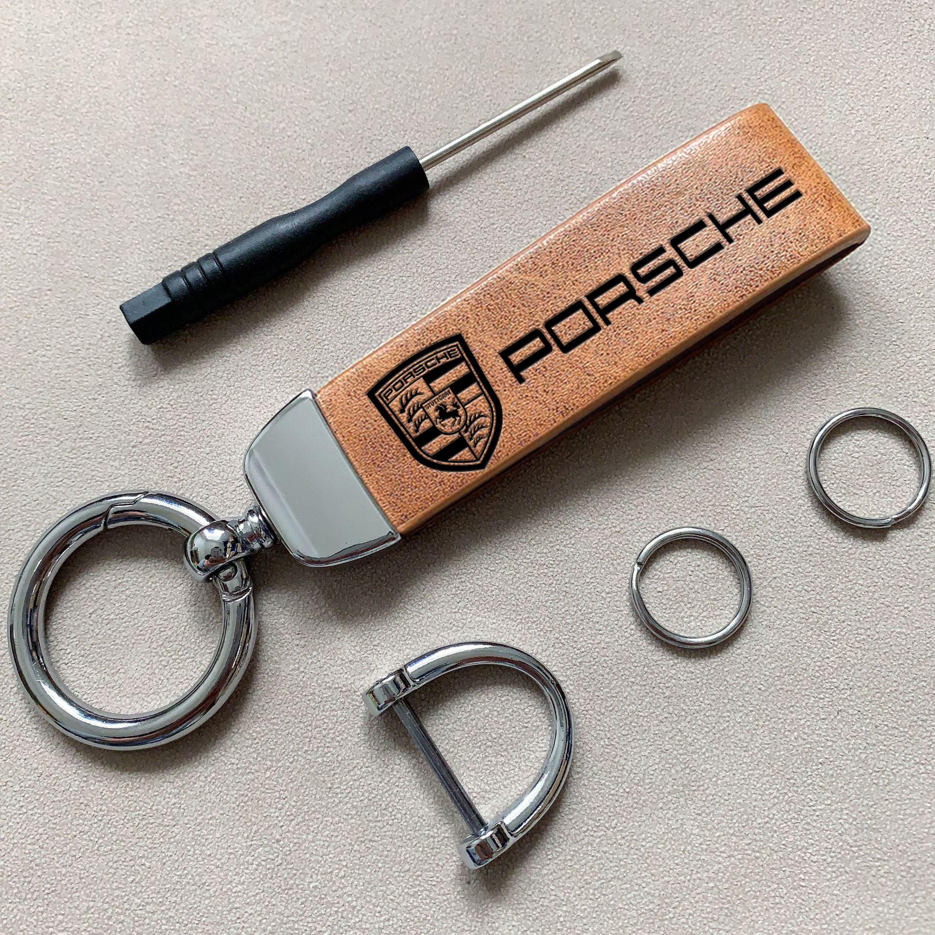 

Car Vintage Leather Keychain Ring Zinc Alloy Chain Key For Porsche Cayenne Panamera Macan 911 718 Taycan Boxster Cayman 918 ярко-оранжевый