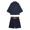 Single-Breasted Lapel Wide Short sleeve Loose Shirts 8372226 With Belt Pleated Casual Shorts 8372444