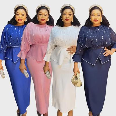 African Women's Plus Size Two-Piece Set: Elegant OL Style Dress with Top and Skirt