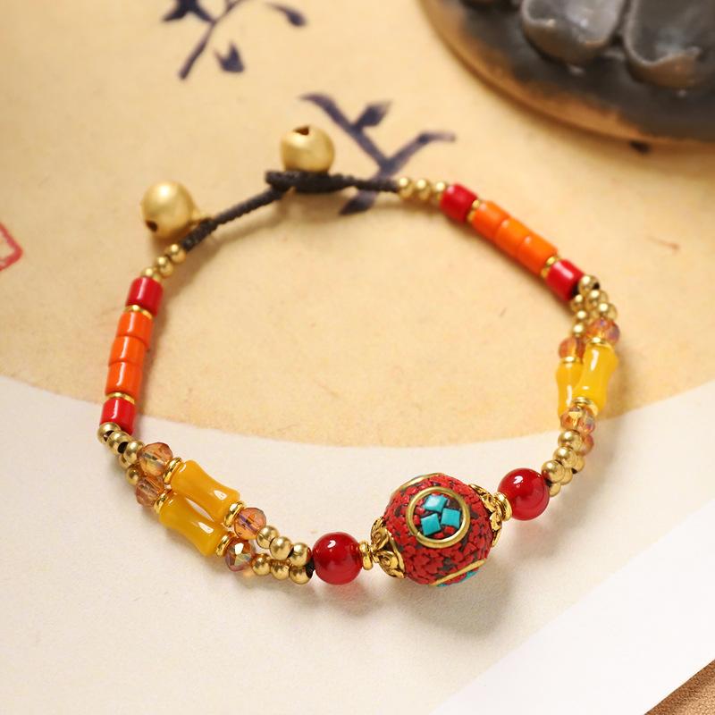 Double-layer Woven Tibetan Nepalese Bracelet Men's and Women's Retro Hand Rope Exotic Wind Bell Bracelet.