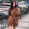 Vintage Hong Kong Style Color-Block Plaid Stand Collar Woolen Coat for Women