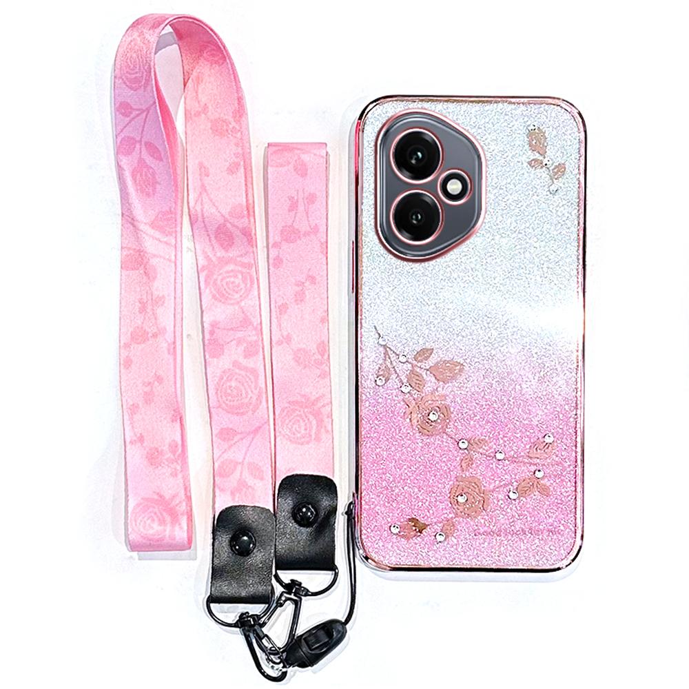 

KADEM для Honor 400 5G (Глобальный) Чехол с цветочным узором, градиентный чехол для телефона из ТПУ со шнурками Rose Gold