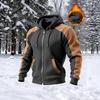 Europe Autumn/Winter Men's Color Block Fleece Lined Hooded Jacket - Fashion Casual Zipper Top Outerwear.