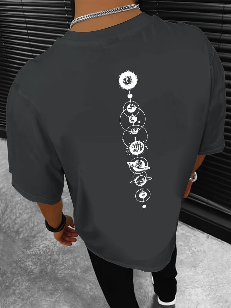 Planet Graphic Print Men's Creative Top, Casual Short Sleeve Crew Neck T-shirt, Men's Clothing For Summer Outdoor