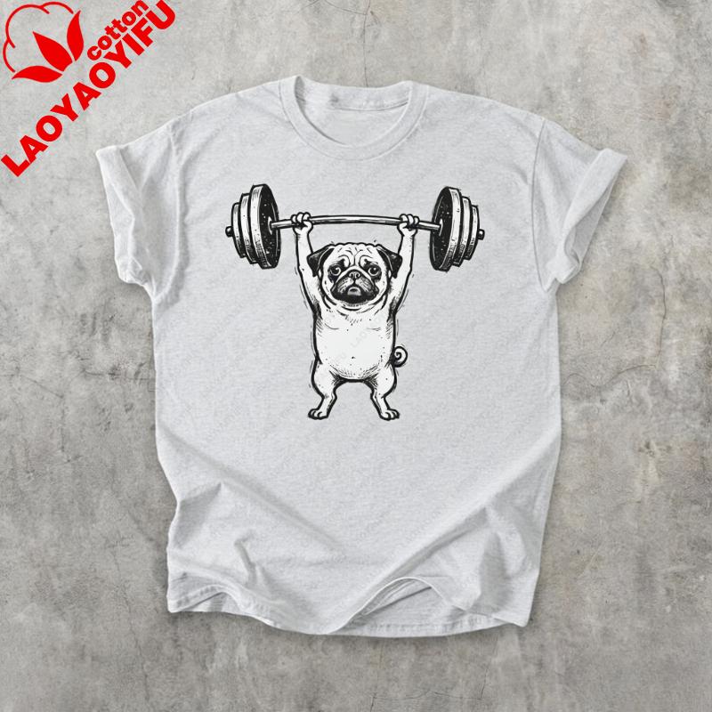 Funny Gym Pug TShirt Weightlifting Dog Meme Tee Vintage Workout Animal Shirt Fitness Humor Graphic Top Strength Gift Gothic Top