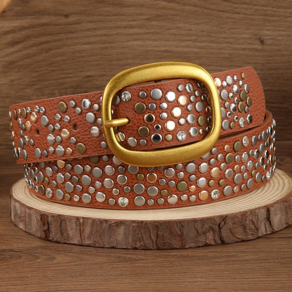 Women Belt Punk Pin Buckle Vintage Rivets Leather Belts Jeans Waistband