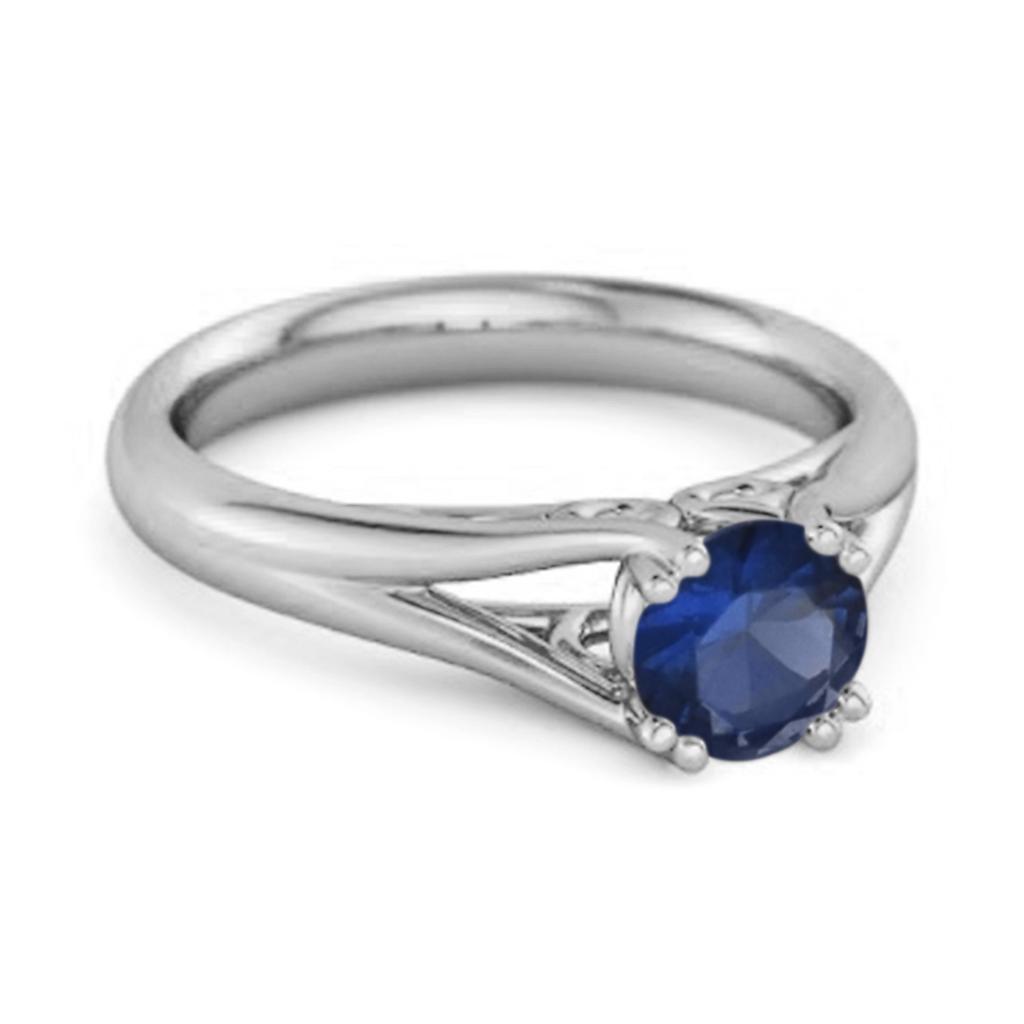 Blue Sapphire Wedding Solitaire Ring - 925 Sterling Silver