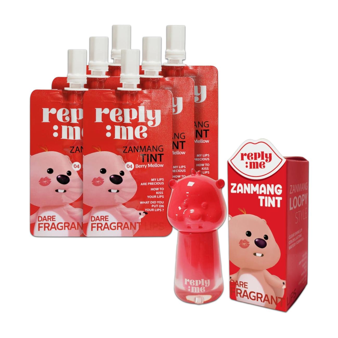 

reply:me Zanmang Loopy Lip Tint Set 04 Berry Mellow – 1 Full Size Tint + 6 Pouch Mini Tints (7 pcs / 11.8 ml Total) 1 Full Size Tint + 6 Pouch Mini Tints