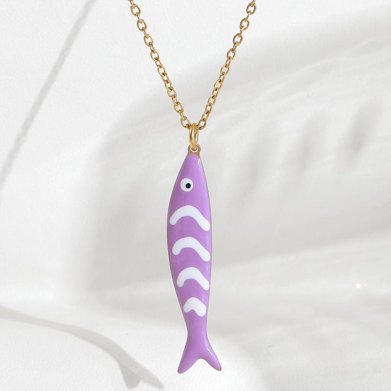 Cute Exquisite Colorful Fish Pendant Necklaces For Women Girls  Stainless Steel Necklace Summer Beach Jewelry Gift