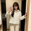 Warm cotton-padded clothes for women, white pressure-sensitive polka dots, thickened ribs, zero jacket, hooded winter new design