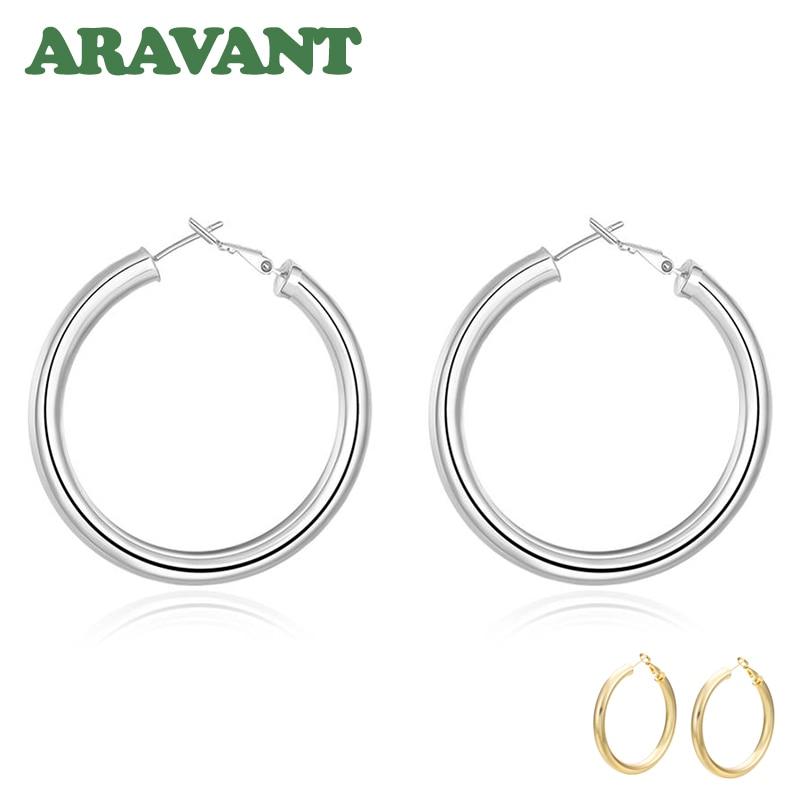 925 Silver Large Hoop Earrings Women Big Round Circle Earring