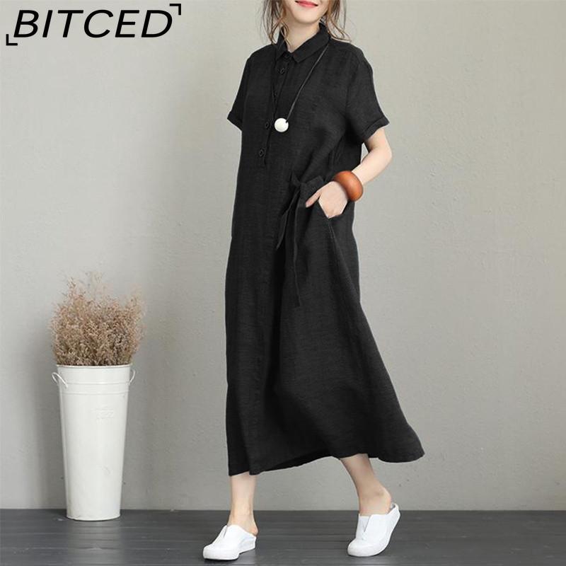 

BITCED Женское свободное платье в пол, повседневные платья типа футболки S чёрный