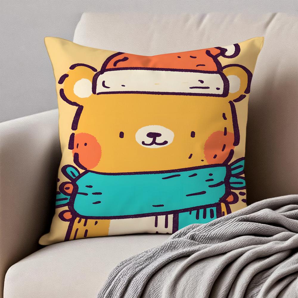 Countrystyle Adorable Animal Illustrations Cushion Cover Pillowcase Antidustmite Invisible Zipper Short Plush Sofa Cushion