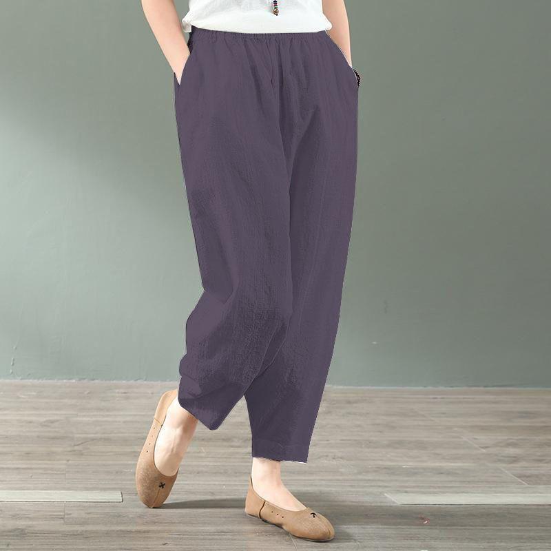 New Spring and Summer Art Retro Lazy High Waist Pocket Solid Loose and Versatile Women's Strap Radish Pants Dad Pants