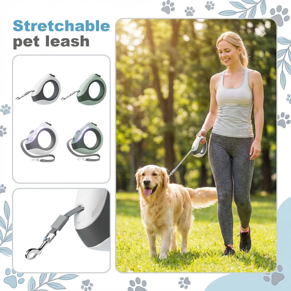2-in-1 Retractable Dog Leash, Hands-Free & Handheld Mode, - Auto Retracting Dog With Reflective Strap (Non-Electric) / LED Light (Electric)