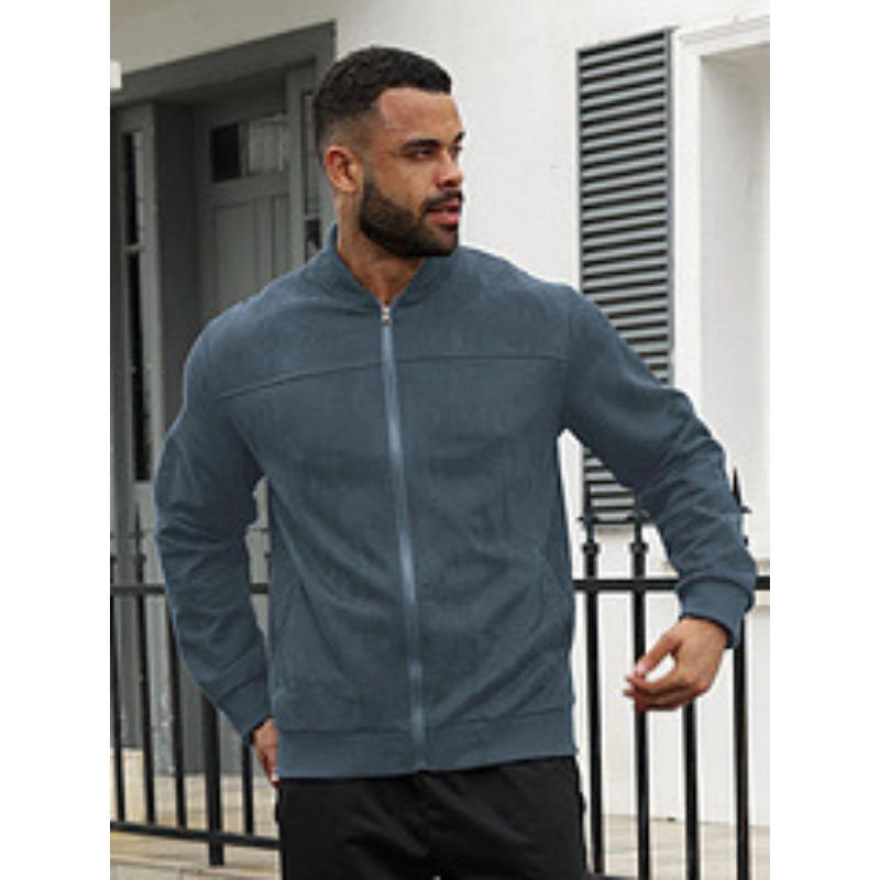 Autumn Suede Solid Color Men's Zip Jacket Casual Retro Long Sleeve Cardigan Jacket