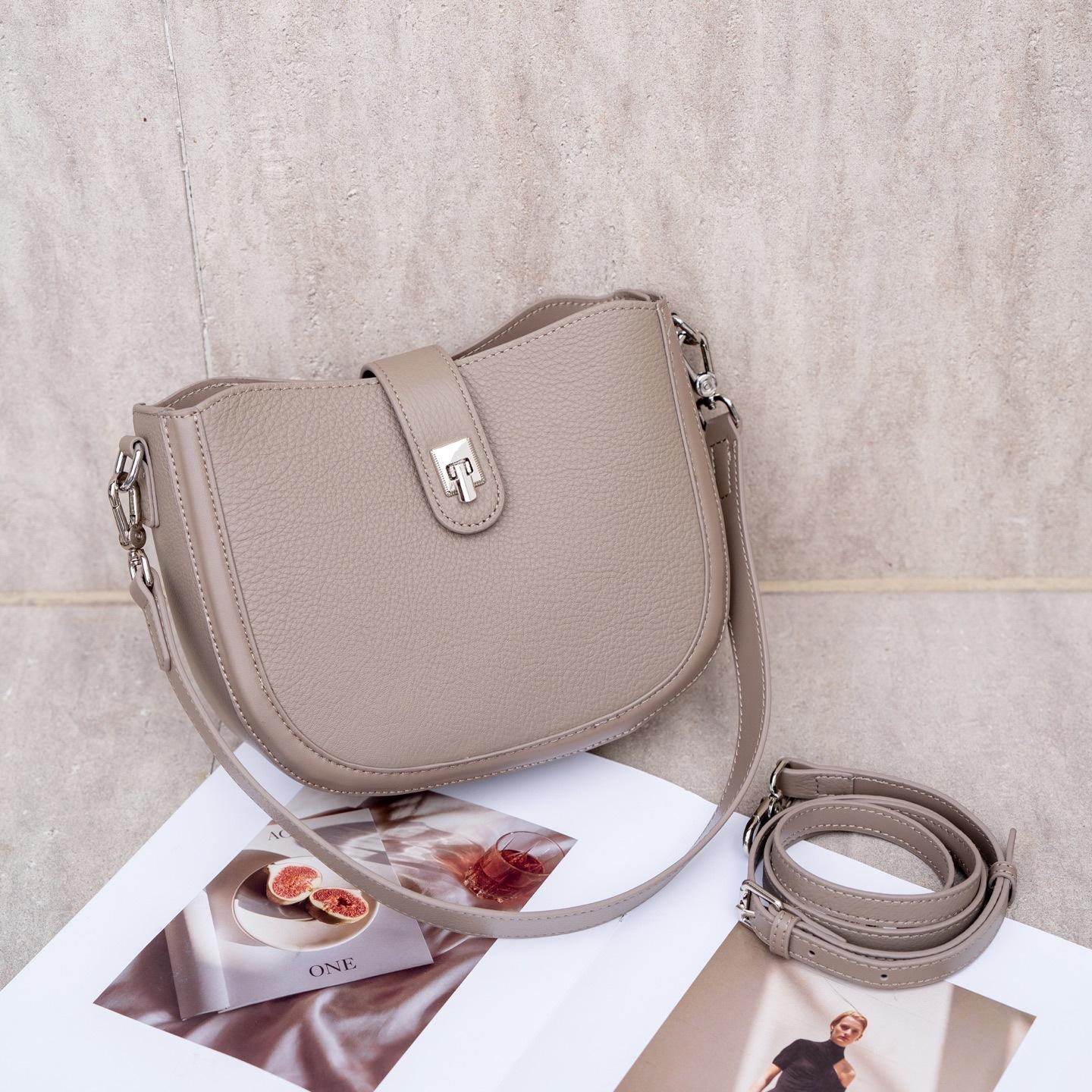

The First Layer Of Cowhide Natural Fall Leather Women S Bag Fashion Shoulder Bag Premium Niche Messenger Bag Saddle Bag серый