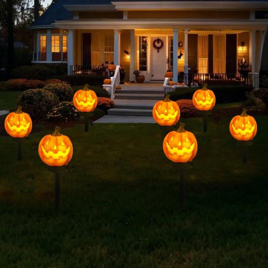 Halloween Pathway Lights Solar Powered Pumpkin Ghost Light Garden Stake Lights Waterproof LED Walkway Lights